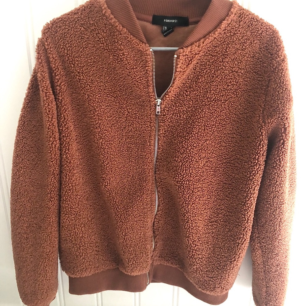 Fuzzy camel color bomber jacket
